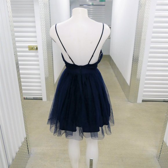 Navy Blue Spaghetti Strap Mini Zip Halter Dress - Picture 3 of 7